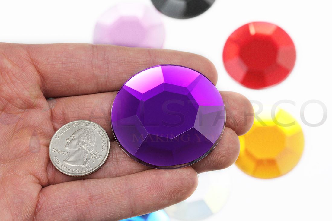 45mm Grande Acrilico Fondo Piatto Strass Costume Cosplay Abbellimento Artigianato 2pz - Foto 34 di 41