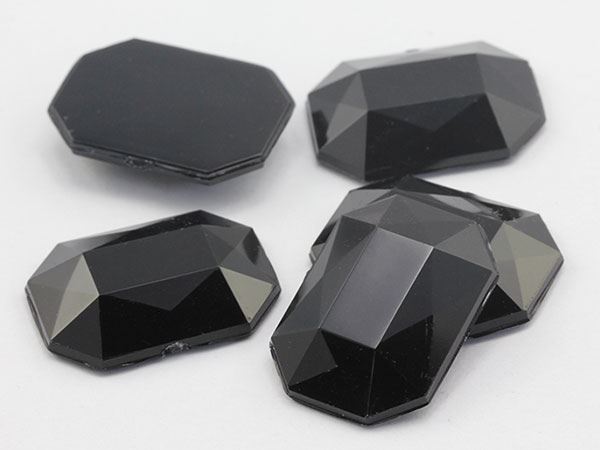25x18mm Jet Black A11 Flat Back Octagon Acrylic Gemstones - 15 PCS