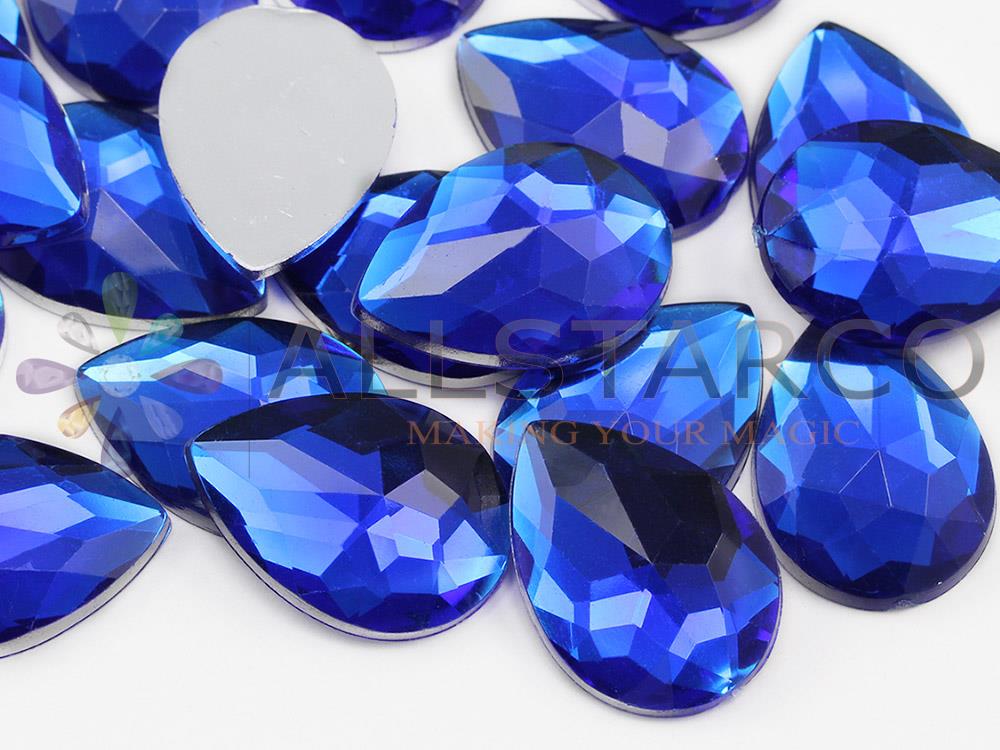 20 Pieces 25x18mm Blue Sapphire H104 1 Large Flat Back Oval Acrylic Rhinestones Cosplay Gems Plastic Jewels Embelishments DIY Crafts