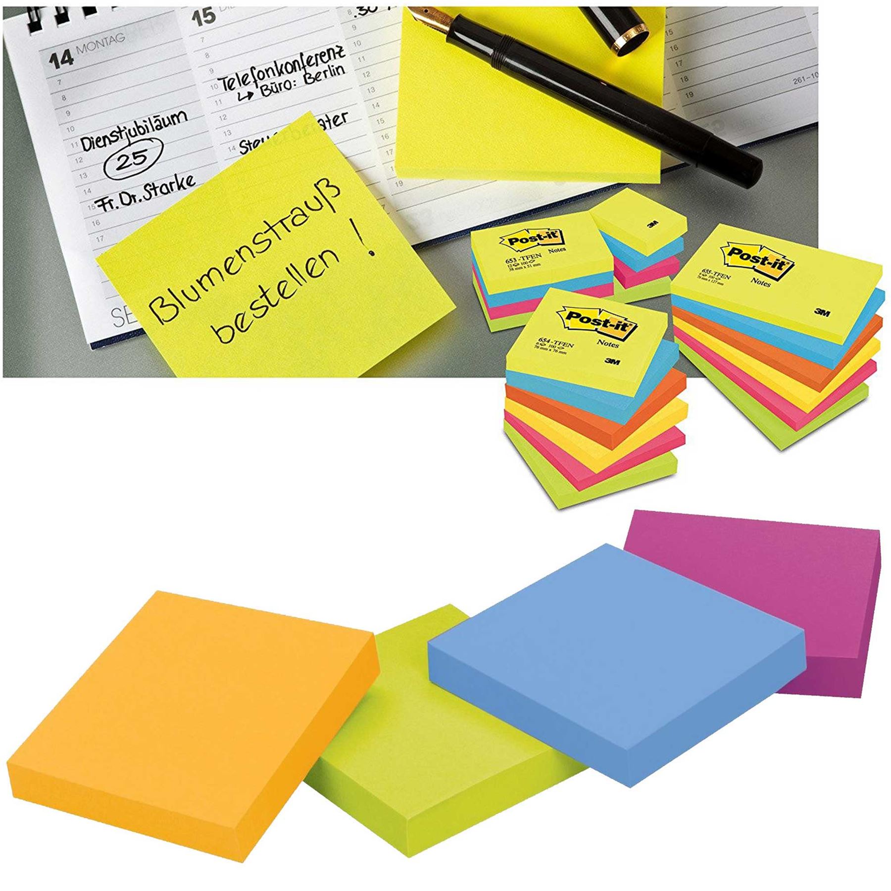 Neon Removeable Sticky It Post Notes 76mm x 76mm 3 x 3 75 Sheets Per Pad