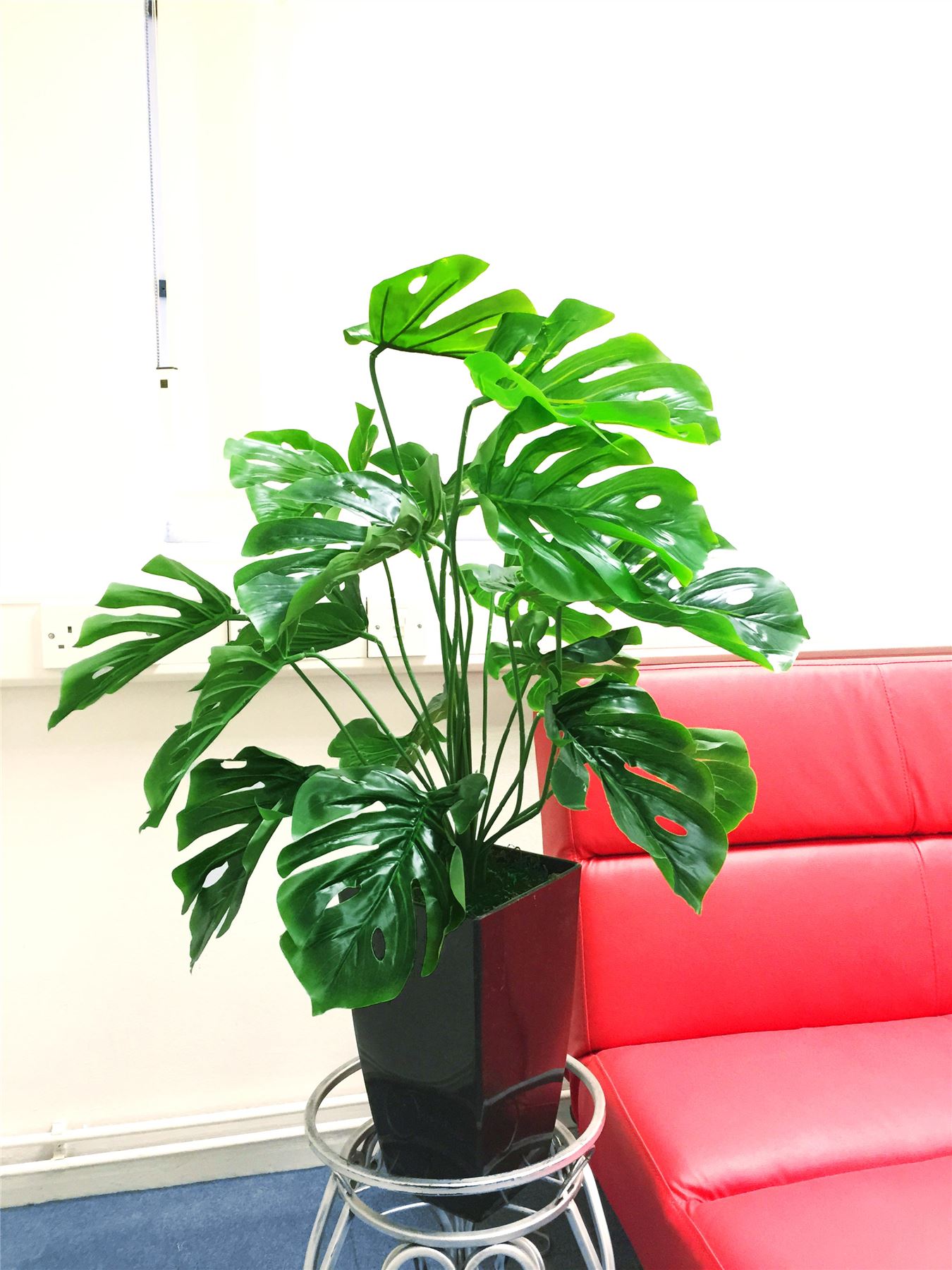 1 / 2 x 80cm Artificial Silk Swiss Cheese Plant Gloss Black Pot House