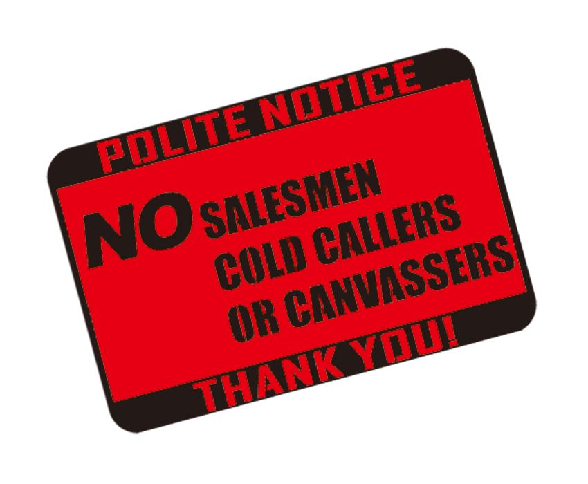 NO SALESMAN COLD CALLERS CANVASSERS LABEL DOOR WINDOW STICKER SIGN