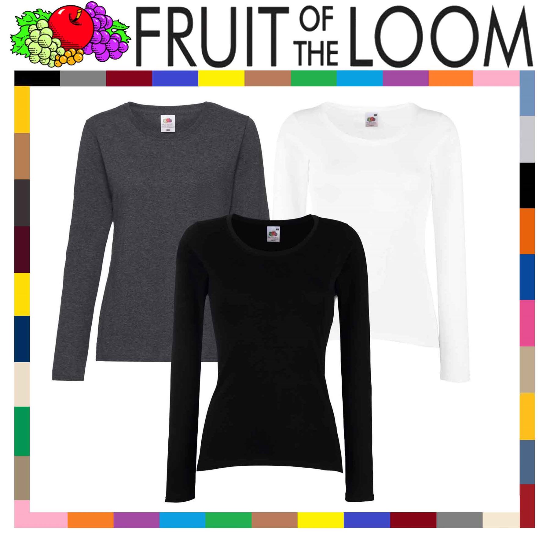 Fruit Of The Loom LADY FIT LONG SLEEVE T-SHIRT BASIC TOP PLAIN COTTON SLEEVES