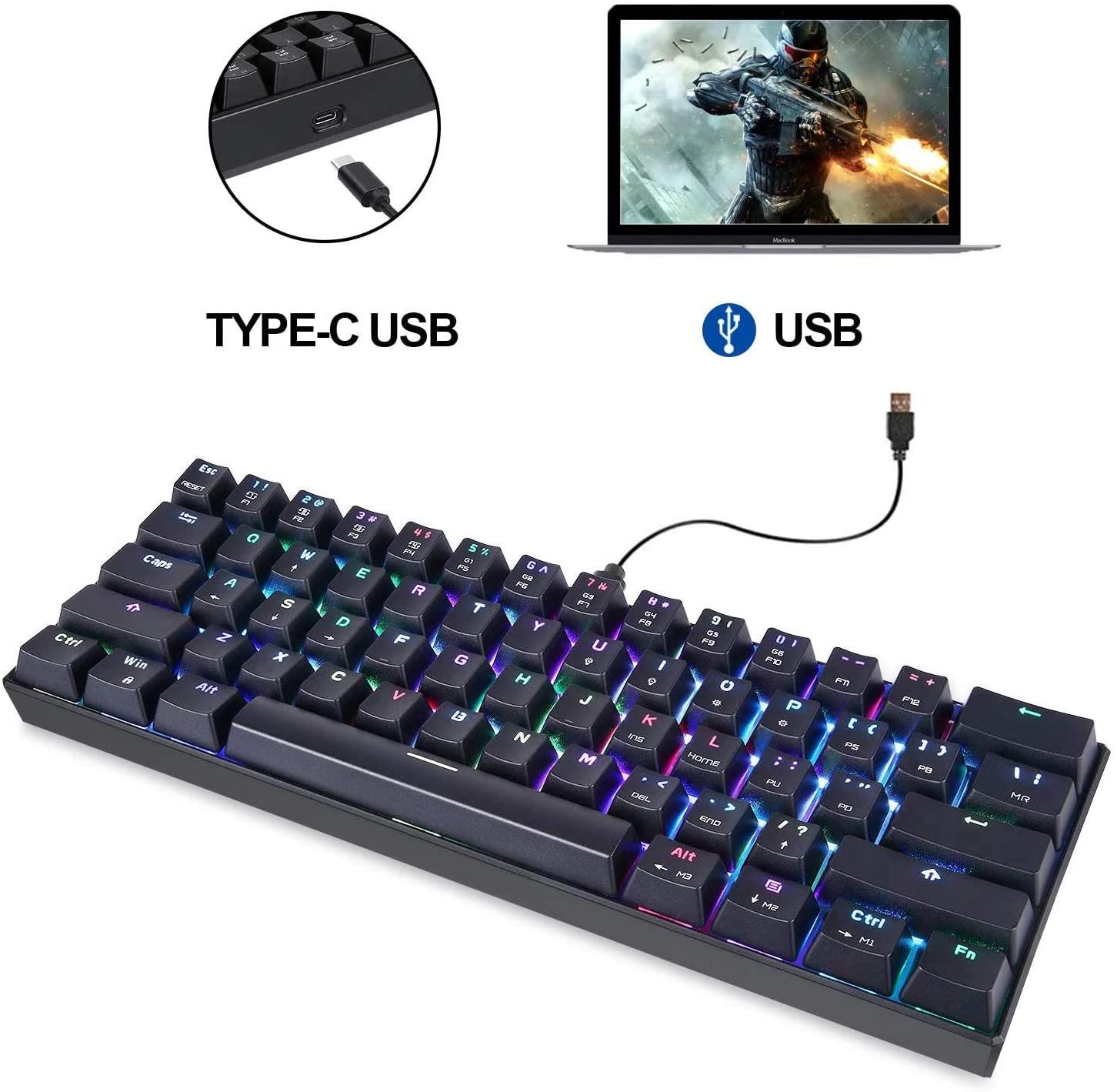 MOTOSPEED 60% Mechanical Keyboard Portable 61 Keys RGB LED Backlit Type-C USB Wired Office/Gaming Keyboard for Mac, Android, Windows（Blue Swi送料無料 MOTOSPEED CK61 - 60% RGB Mechanical Keyboard Featuring Kailh Box White  Switches