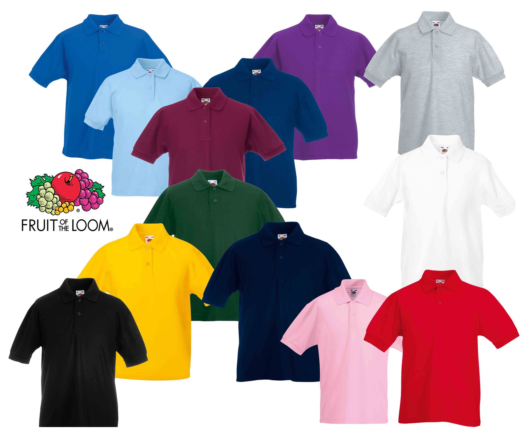 Fruit Of The Loom Unisex Childrens 65//35 Long Sleeve Polo shirt tops 14-15