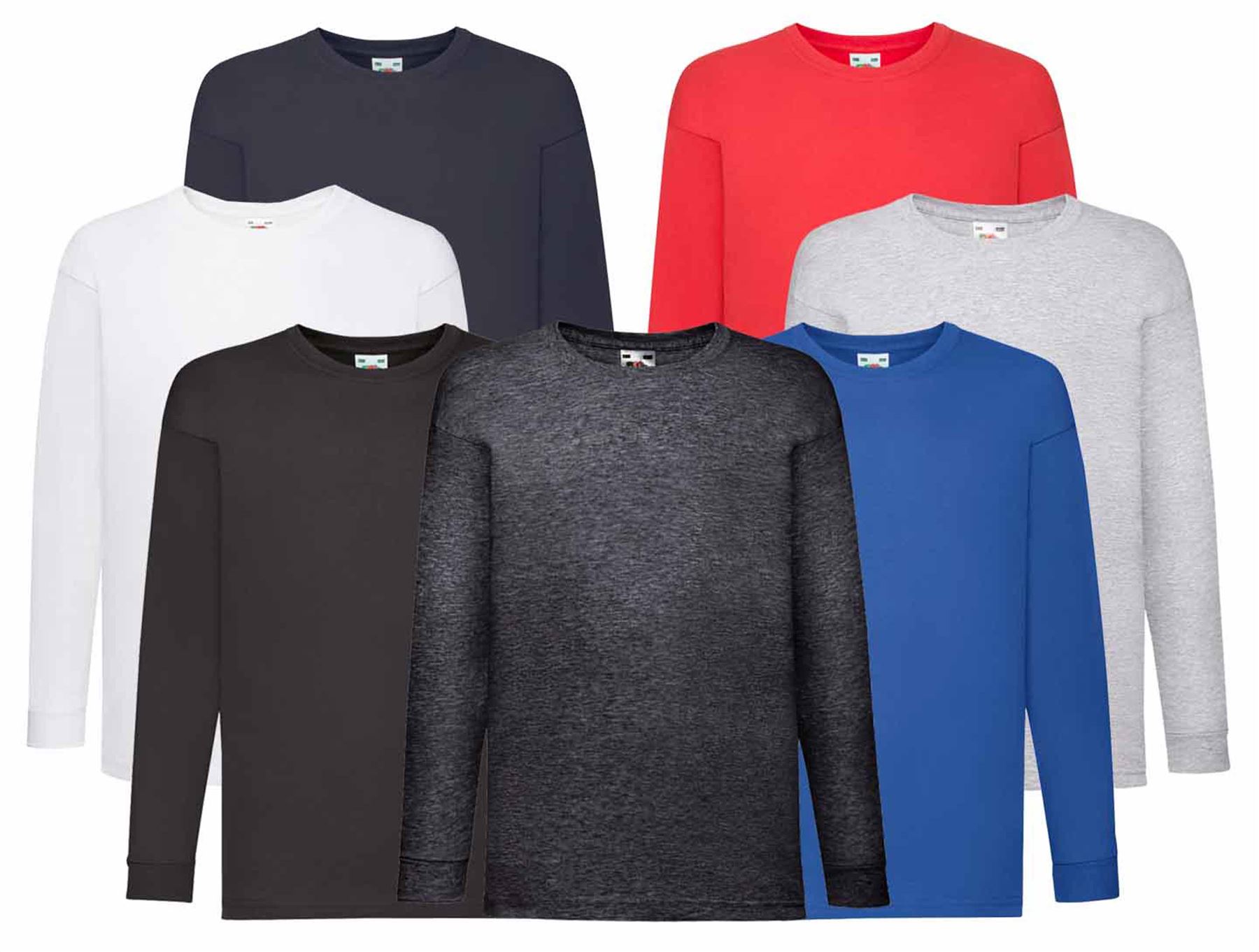 Kids Fruit of the Loom Long Sleeve Cotton t-shirt-Chidrens unisex top sizes 3-13