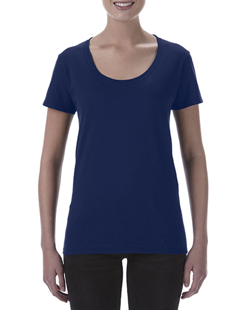 Gildan Ladies Deep Scoop Plain Crew Neck T-Shirts 100/% Cotton
