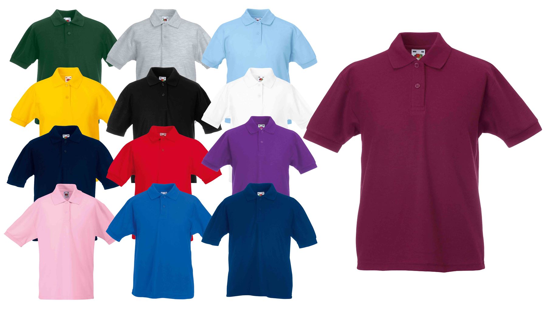 Fruit of the loom childs 65//35 pique polo shirt Black 14 to 15