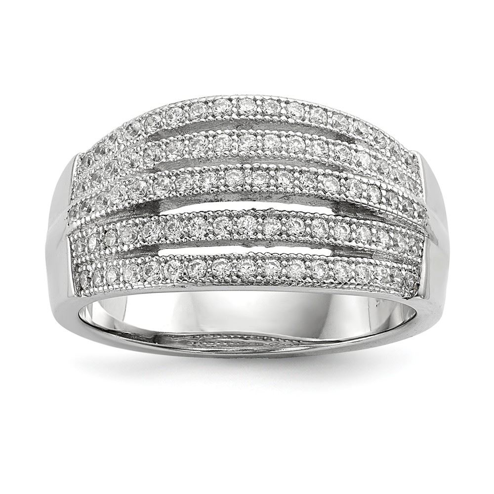 Sterling Silver 11 MM Brilliant Embers and CZ Polished Ring