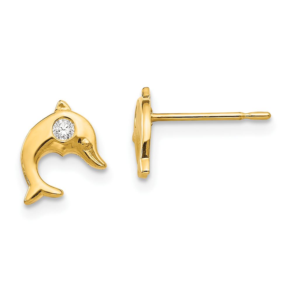 14k Madi K CZ Childrens Dolphin Post Earrings in 14k Yellow Gold