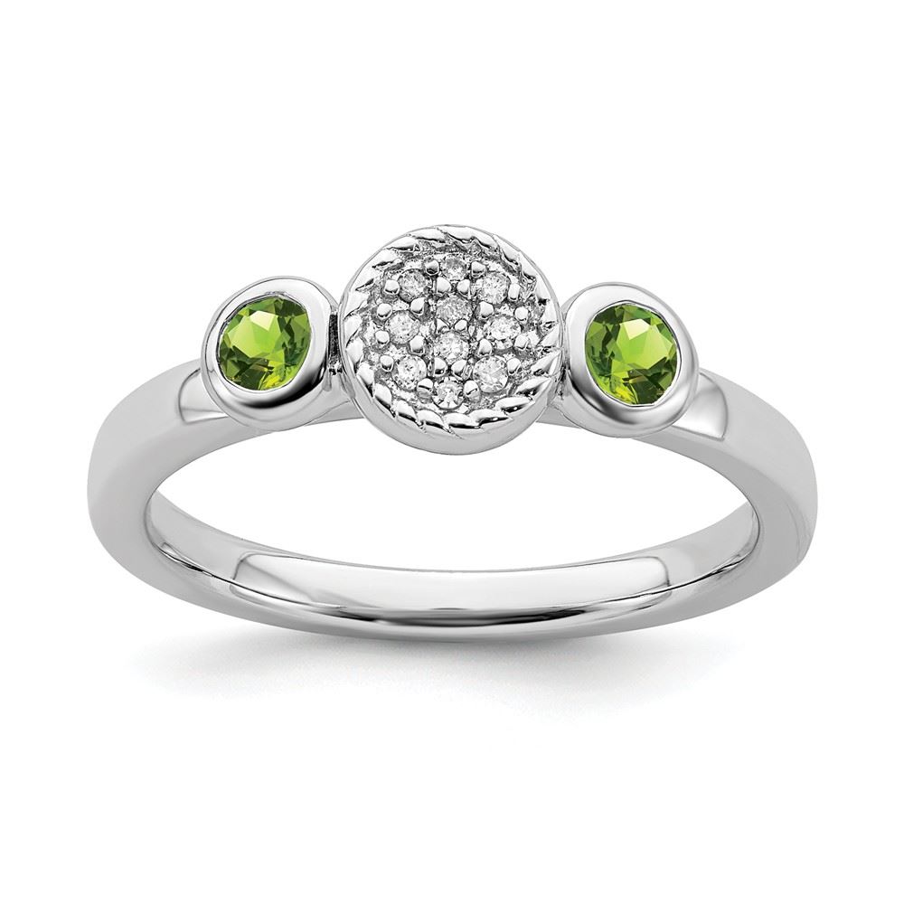Citrine Stackable Expressions Sterling Silver Peridot and Diamond Flower Design Ring Citrine Stackable Expressions Sterling Silver Peridot and Diamond Flower Design Ring