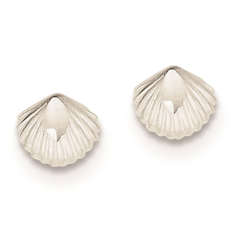 925 Sterling Silver Nautical Conch Shell Post Earrings 2-D