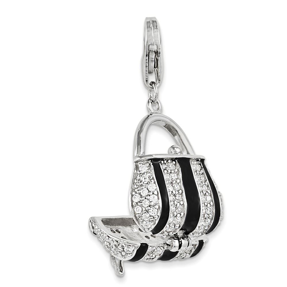 Amore La Vita Sterling Silver Antiqued with CZ 3D Owl Lobster Clasp Charm