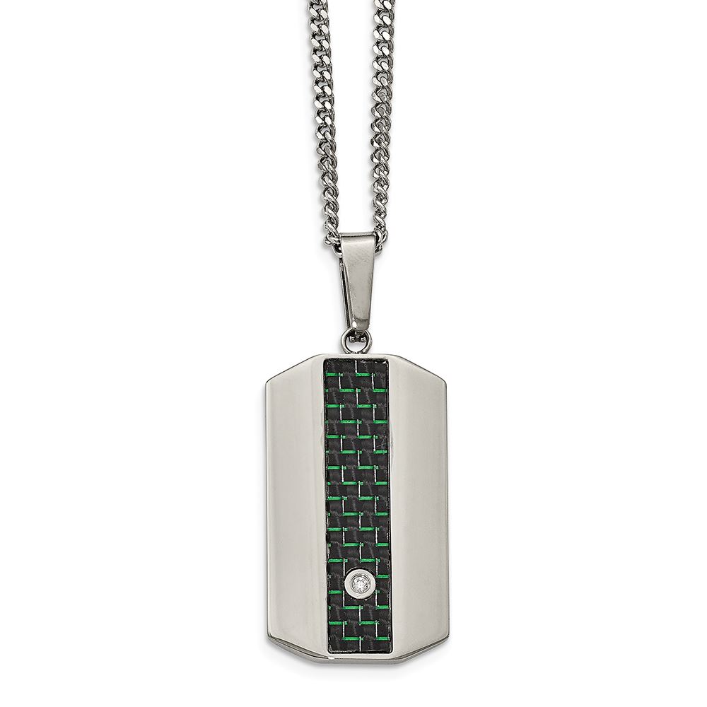 Stainless Steel Black Enamel Cross /& Dog Tag w//CZ Necklace; 24 inch