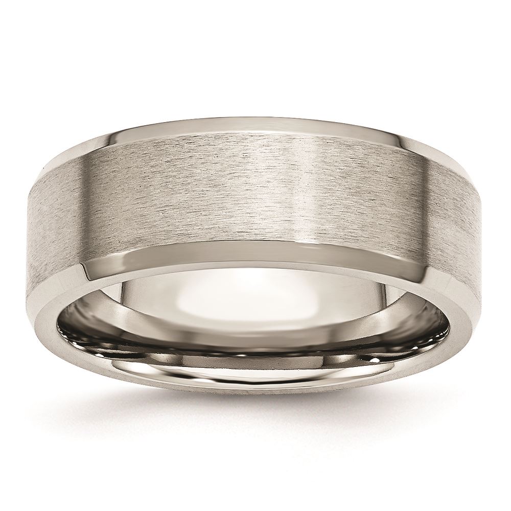 Stainless Steel Wedding Band Ring Ridged Standard Polished Brushed 8 mm Ridged Edge 8mm Brushed Band