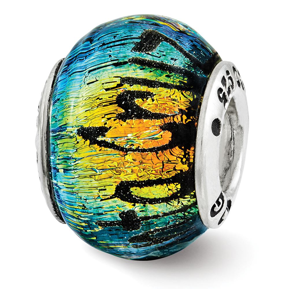 Key West Orange Dichroic Glass Bead .925 Sterling Silver Reflection Beads