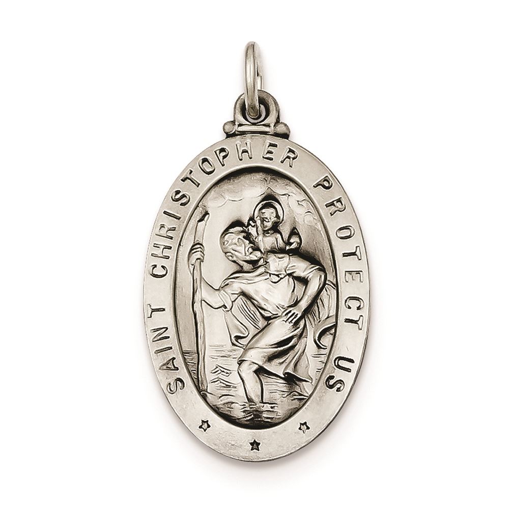 Christopher Football Medal Charm on an Adjustable Chain Necklace Sterling Silver St