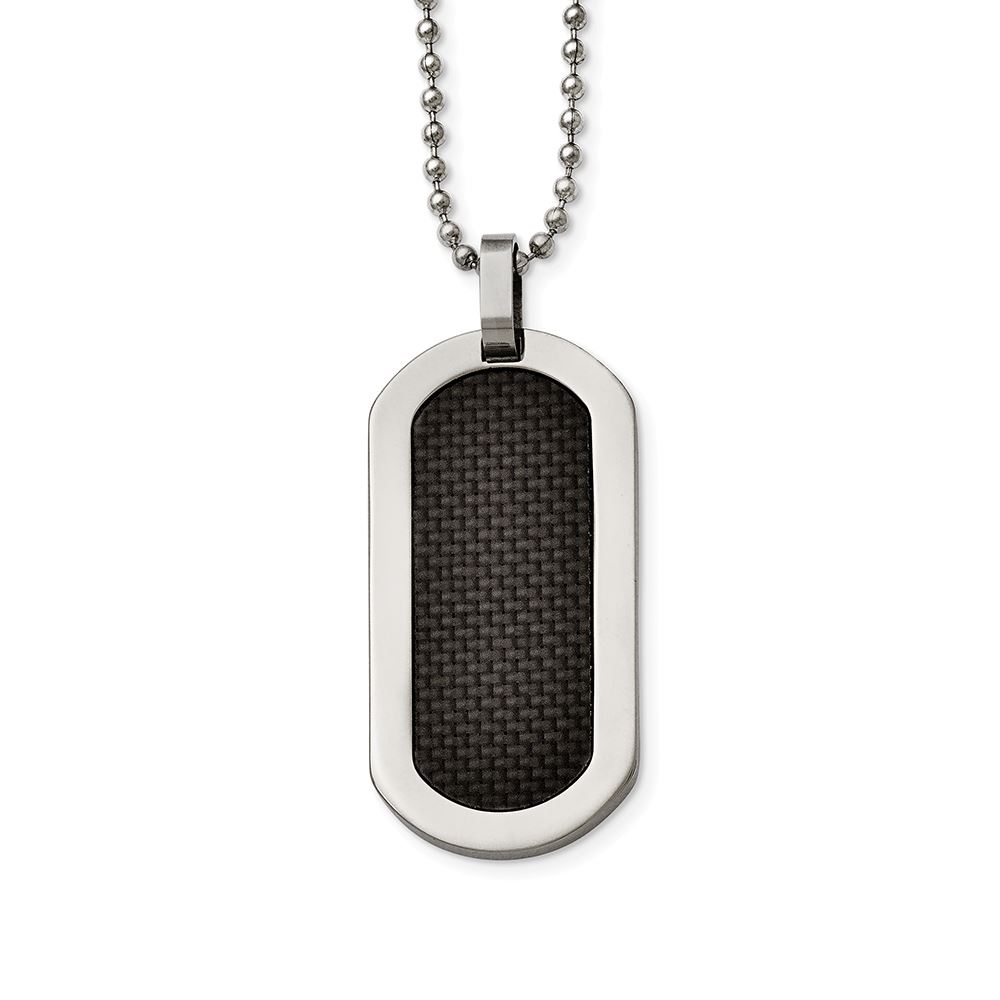 Stainless Steel Black Carbon Fiber 24in Necklace