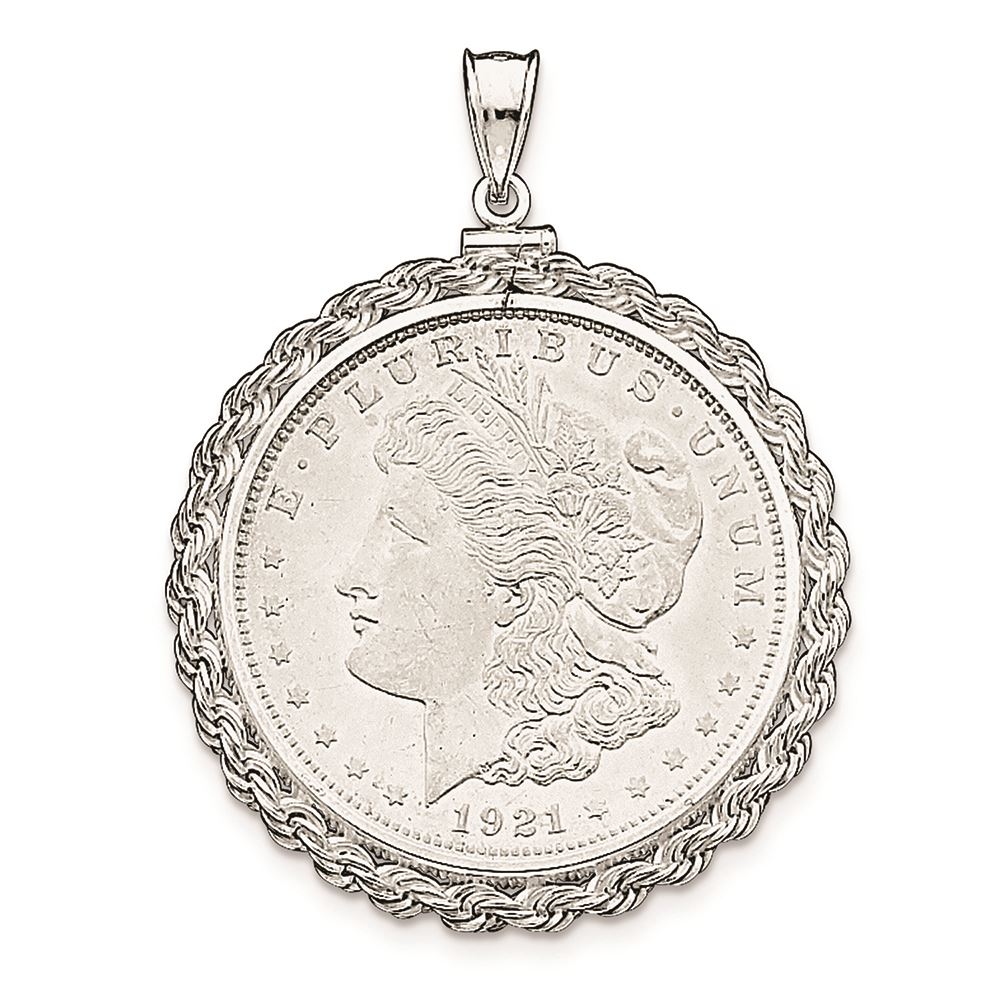 .925 Sterling Silver Rope Coin Holder Charm Pendant (Does Not Include