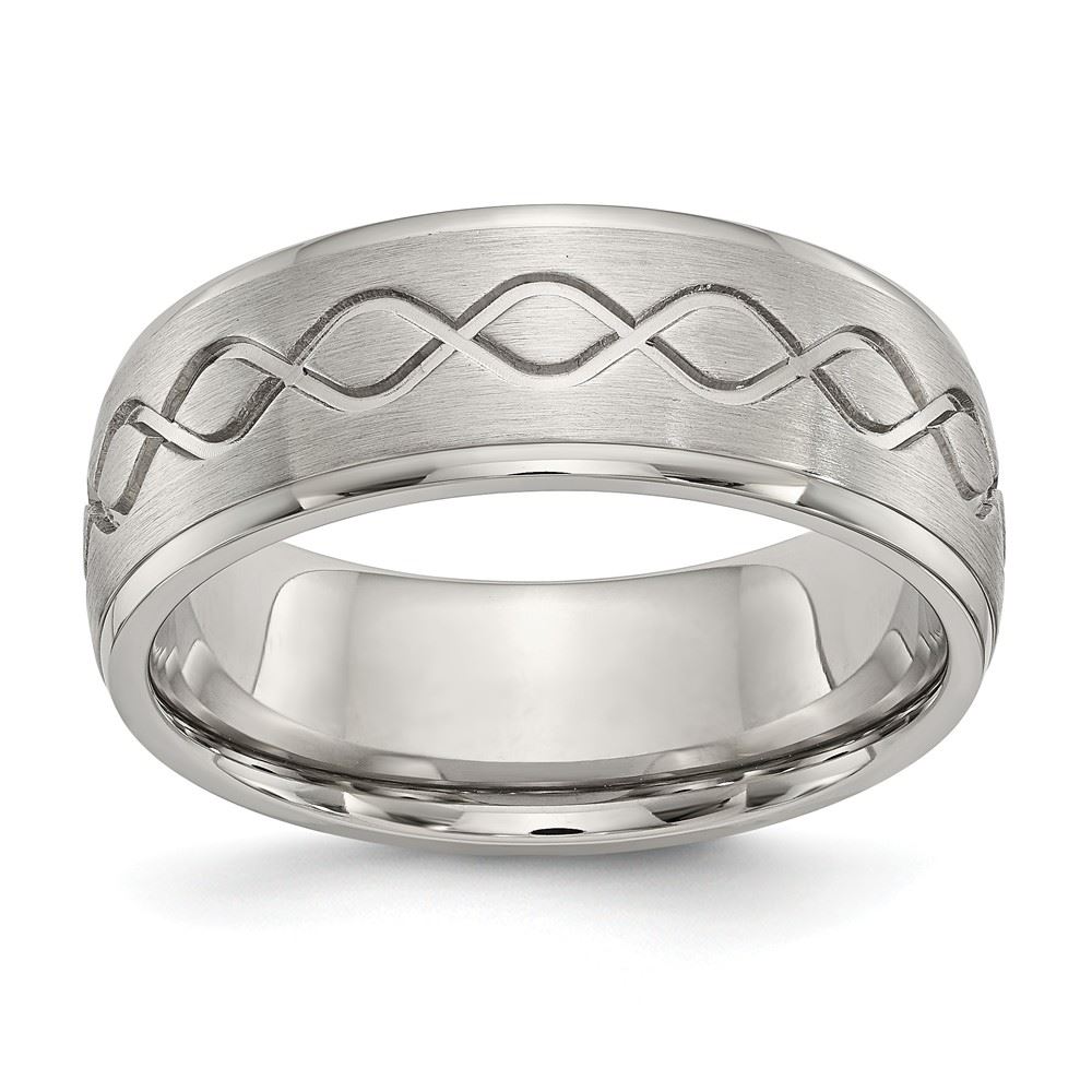 Bridal Stainless Steel Ridged Edge 8mm Brushed and Polished Band