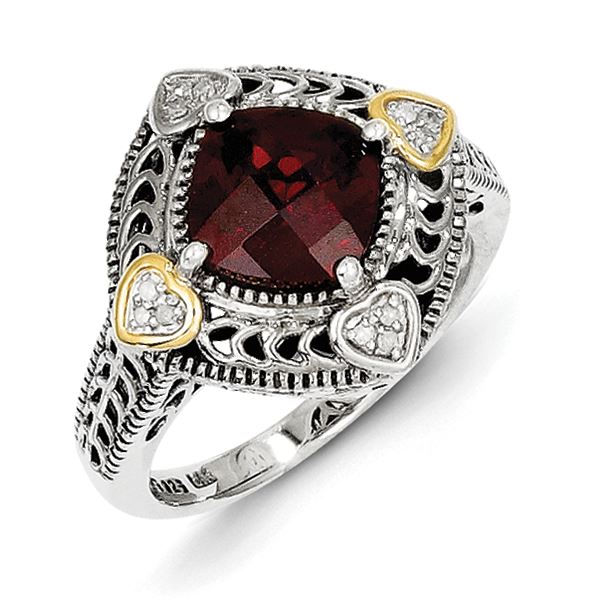 Shey Couture 925 Sterling Silver and Gold-Tone Accent Garnet Ring Size 7 Shey Couture 925 Sterling Silver and Gold-Tone Accent Garnet Ring Size 7