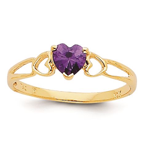 14K Yellow Gold Diamond & Amethyst February Stone Heart Ring Size 7 14K Yellow Gold Diamond & Amethyst February Stone Heart Ring Size 7