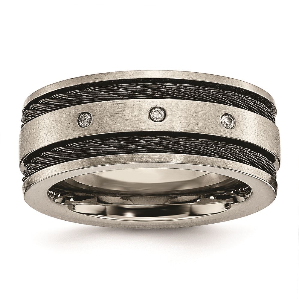 Titanium Grooved Ridged Edge 10mm Brushed And Polished Band Best Quality Free Gift Box