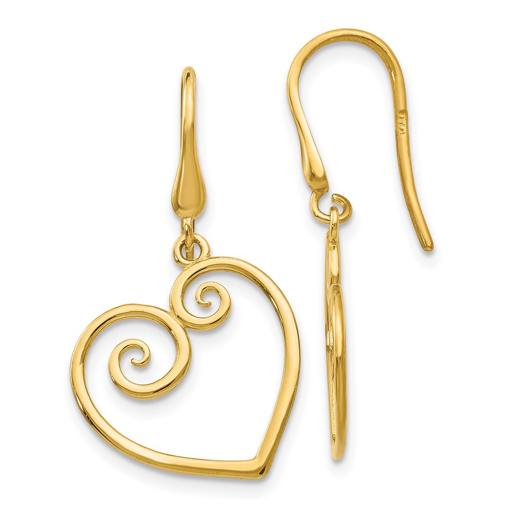 Gold Earrings Hook Earrings Yellow Gold Dangle Earrings Dangle Earrings Heart Earrings