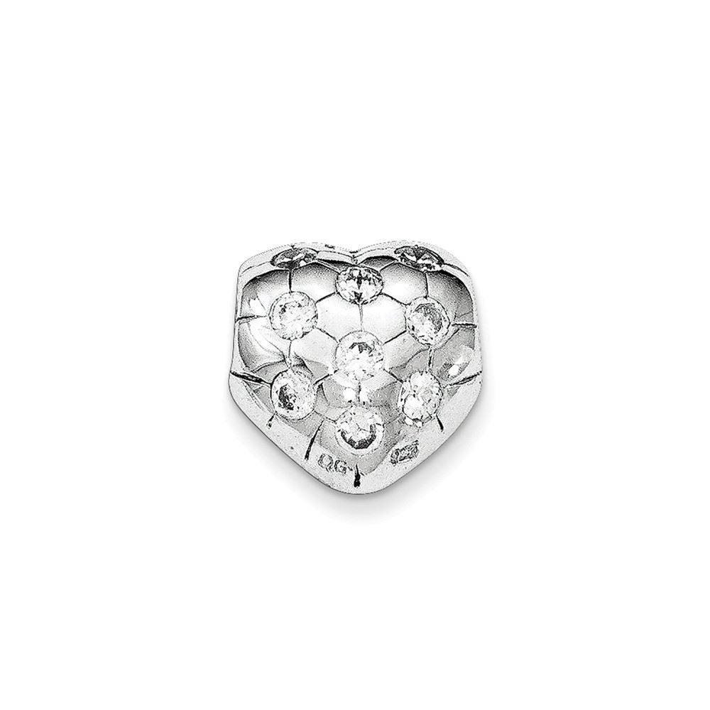 .925 Sterling Silver CZ Heart Chain Slide