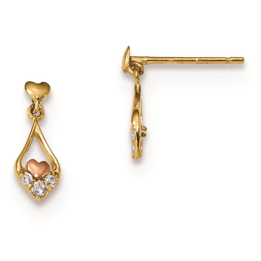 14K Yellow Gold Madi K Childrens 4.5 MM CZ Chain Dangle Post Stud Earrings