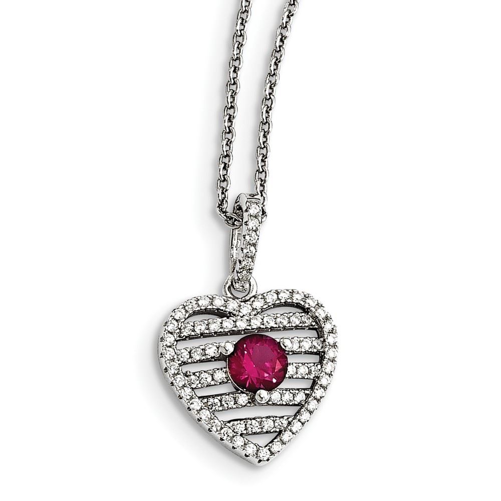 925 Sterling Silver Created Red Ruby Cubic Zirconia Cz 18 Inch Chain Necklace Pendant Charm Gemstone Fine Jewelry Gifts For Women For Her
