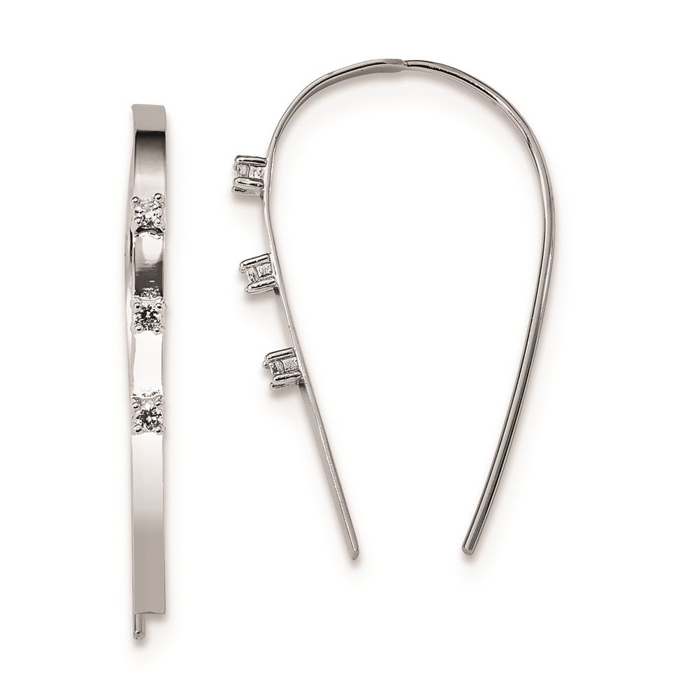 925 Sterling Silver Rhodium-plated Polished CZ Threader Earrings