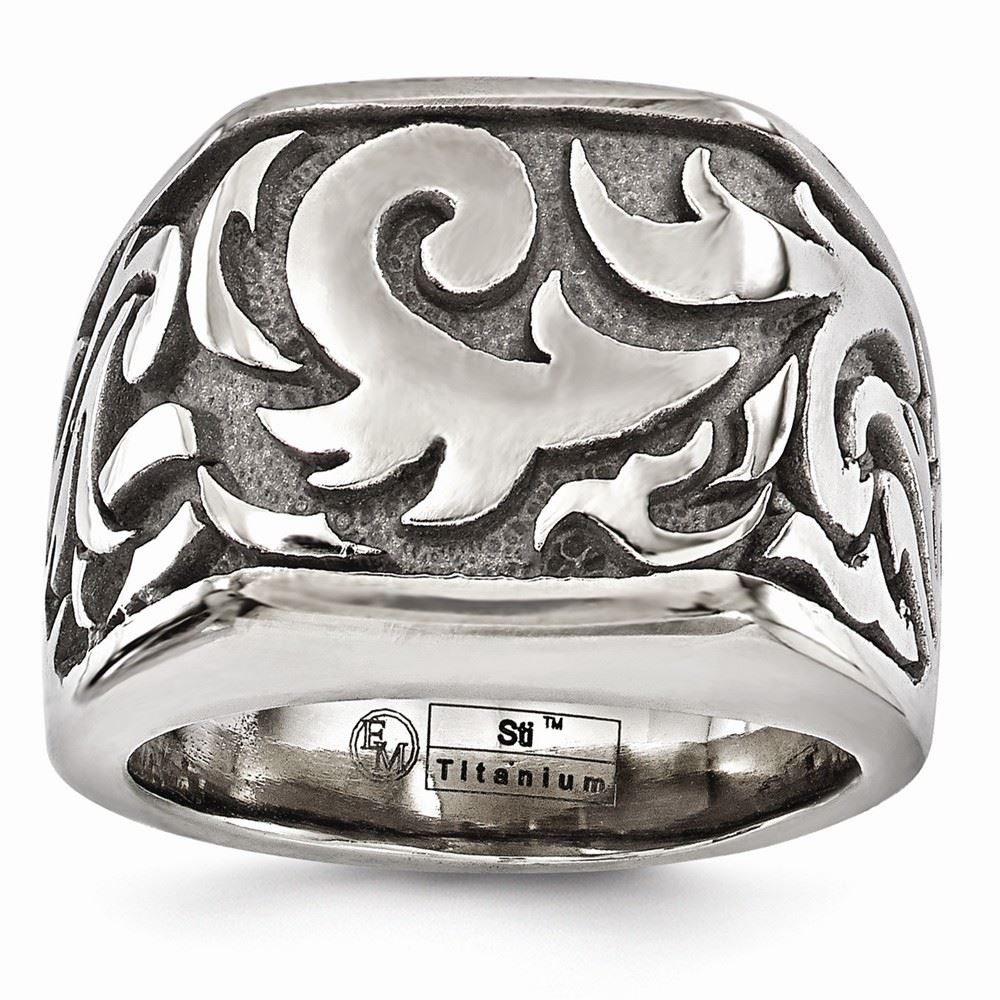 Mens Jewelry and Accessories Rings Wedding Bands Edward Mirell Black Ti Flat Casted Design 14mm Ring Size 8