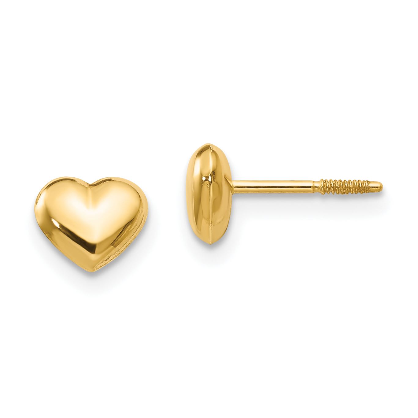 14K Yellow Gold Puffed Heart Childrens Dangling Earrings
