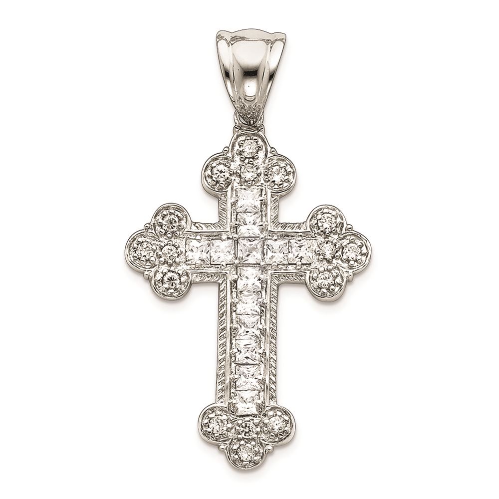 Antique Diamond-cut Solid Budded Cross Charm Pendant 925 Sterling Silver