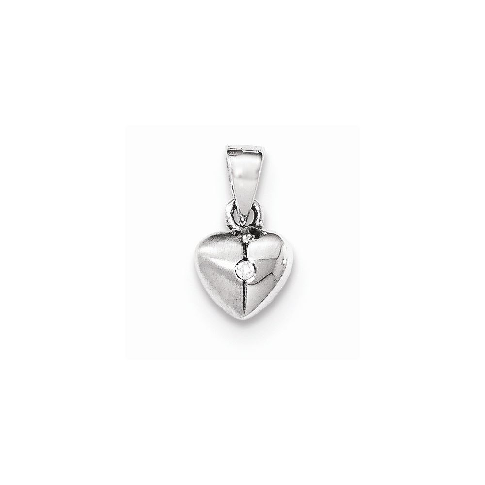 .925 Sterling Silver CZ Heart Cross Charm Pendant