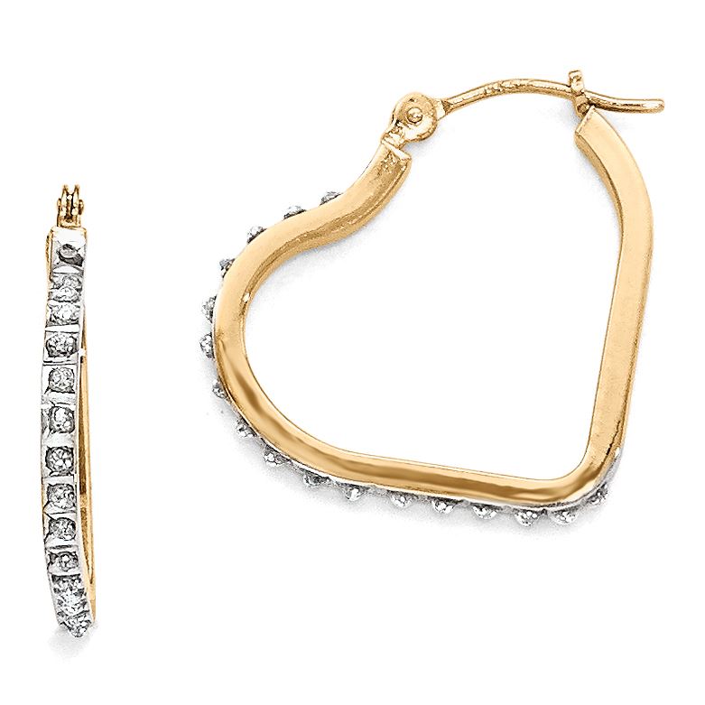 14K Yellow Gold Diamond Fascination Heart Hinged Hoop Earrings 14K Yellow Gold Diamond Fascination Heart Hinged Hoop Earrings
