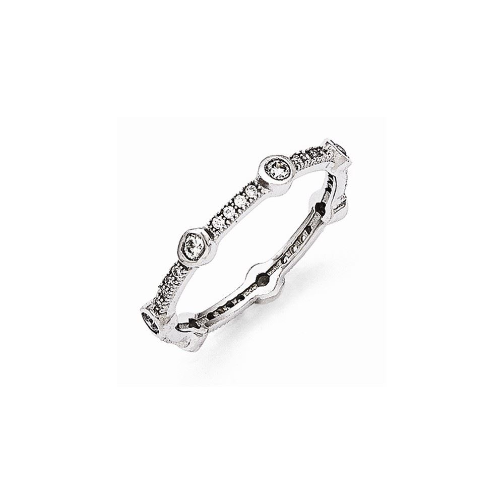 Sterling Silver 3 MM Brilliant Embers Black and CZ Ring