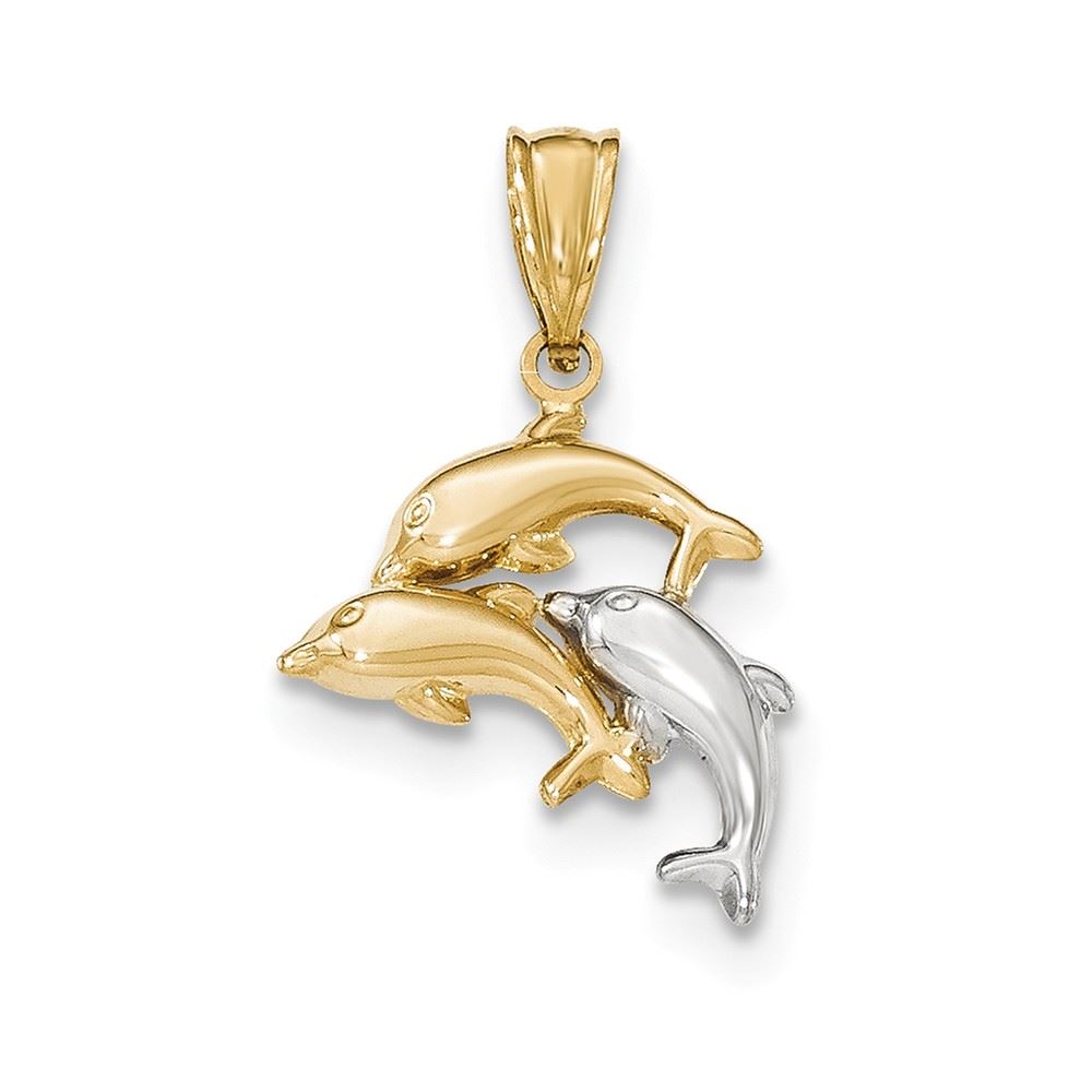 Pendants Beach and Sea Life Charms 14K Two-Tone Gold Three Dolphins Charm Pendant