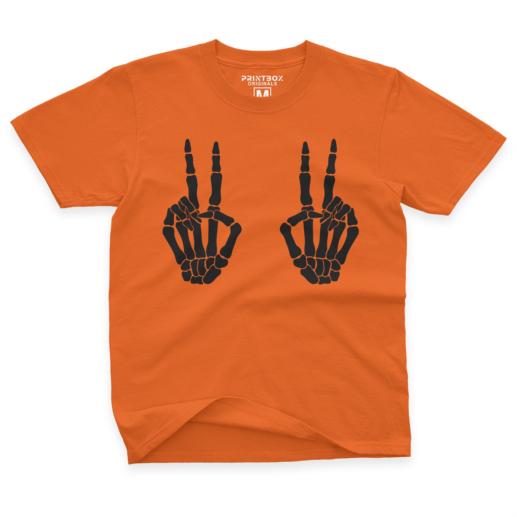 Skeleton Hands Peace Sign Halloween Shirt Kids Costume Funny Boys Girls Top - Picture 5 of 14