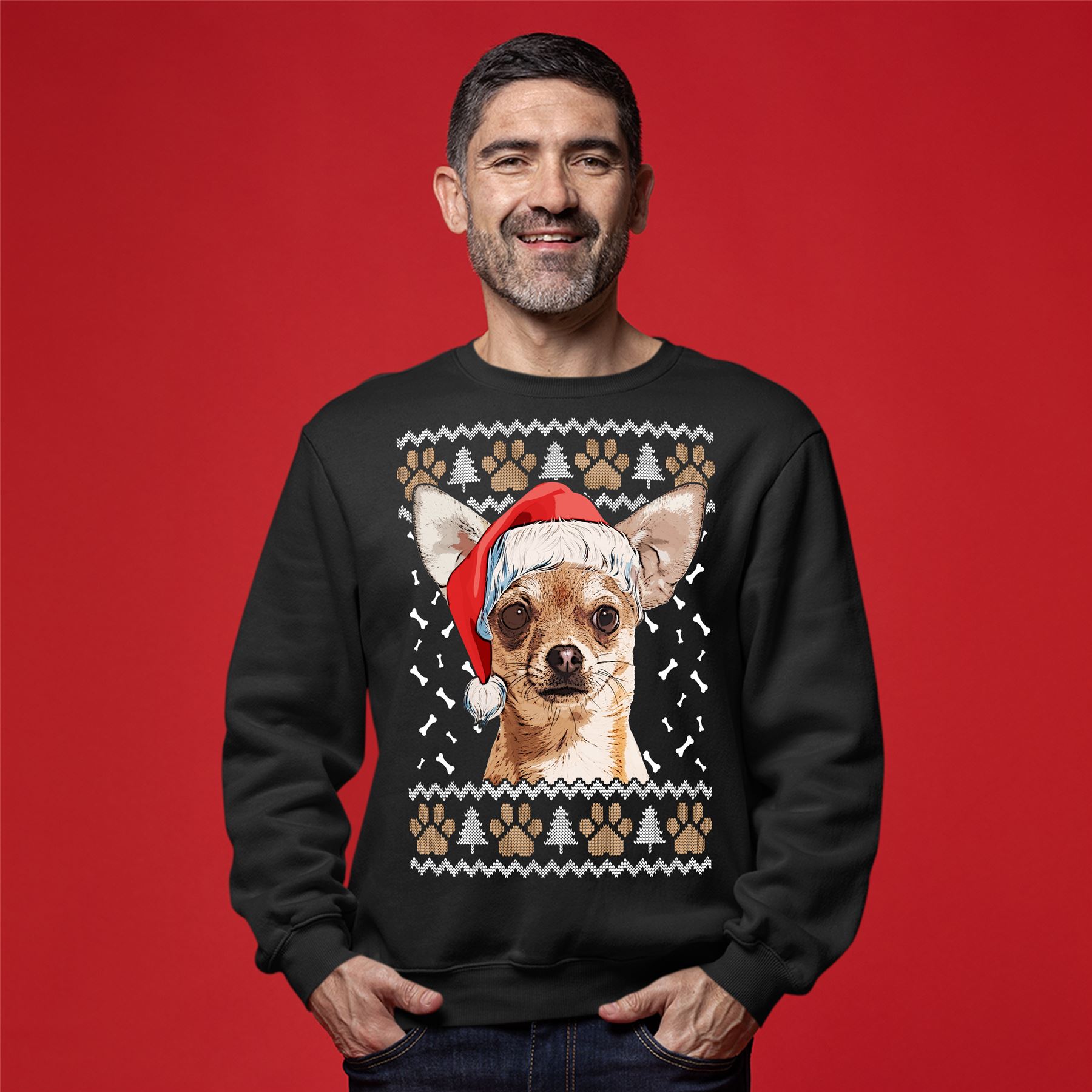 Chihuahua Dog Christmas Jumper Men Women Sweatshirt Sweater Ugly Funny - Picture 8 of 24