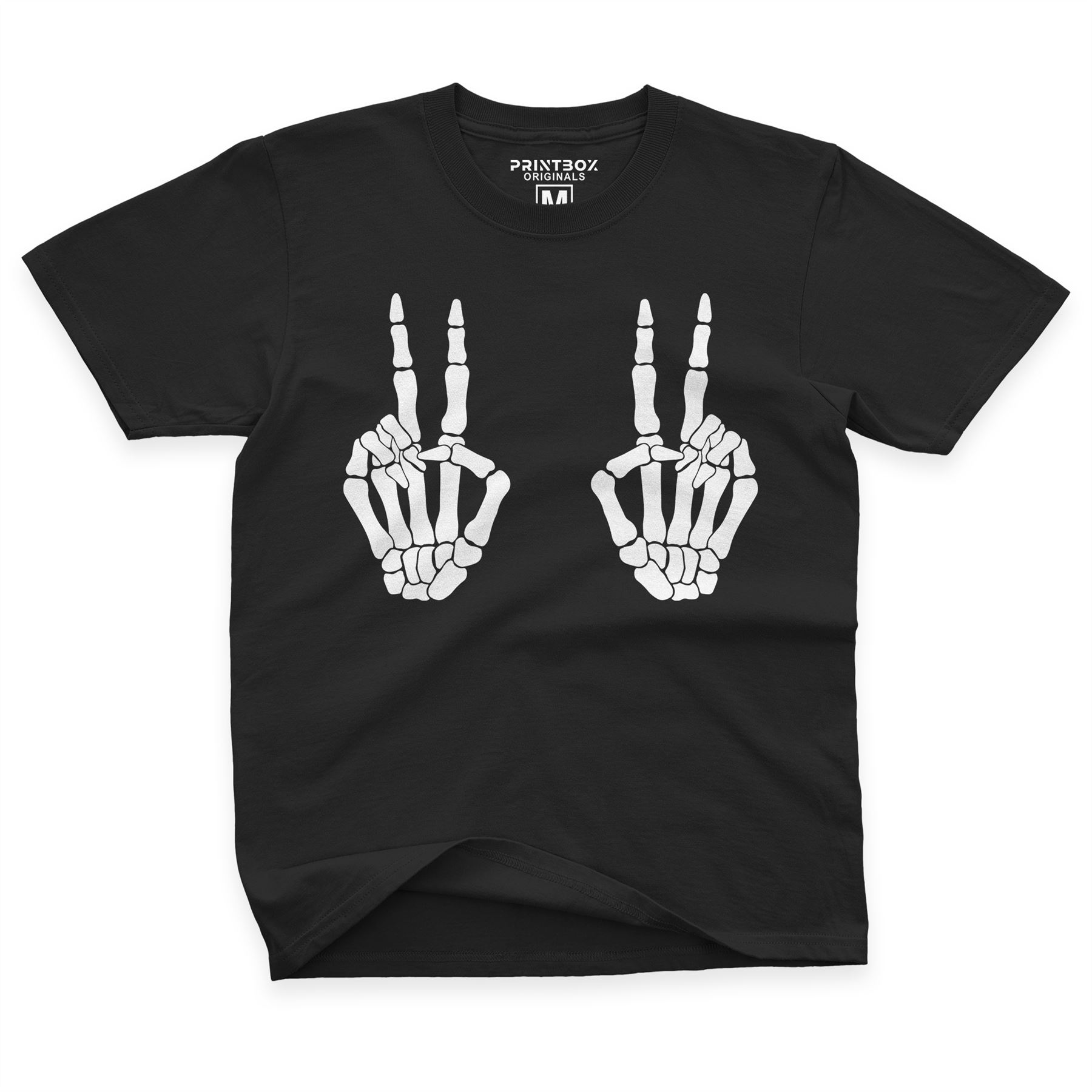 Skeleton Hands Peace Sign Halloween Shirt Kids Costume Funny Boys Girls Top - Picture 10 of 14