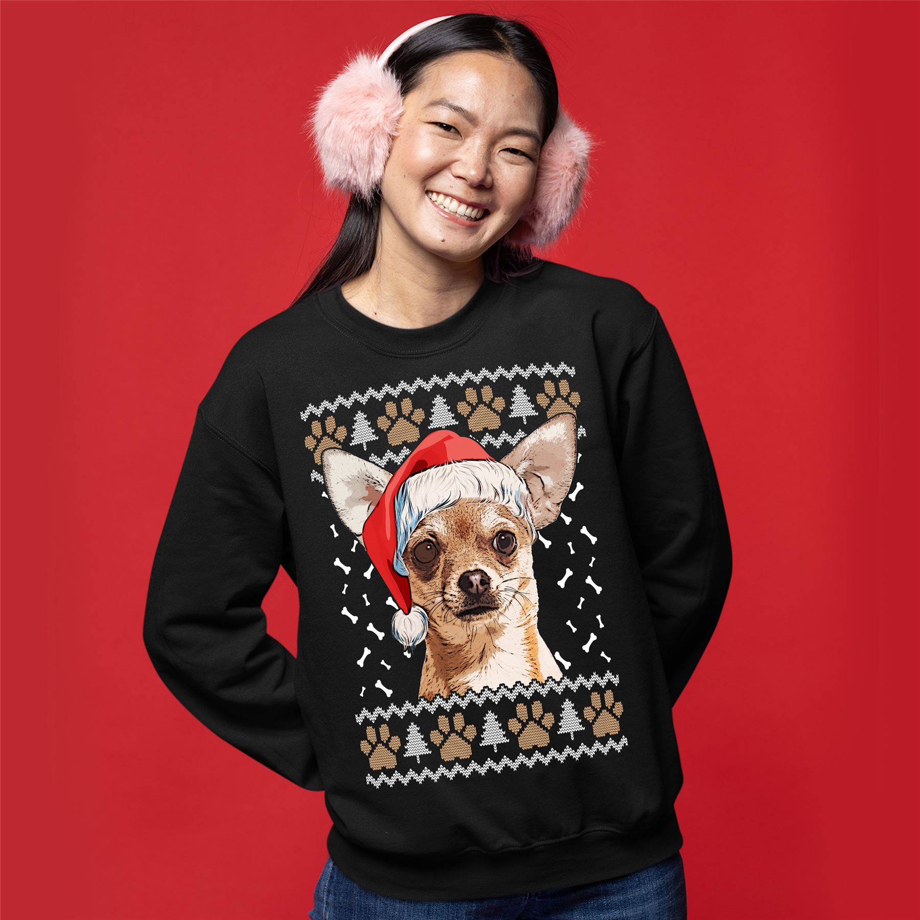 Chihuahua Dog Christmas Jumper Men Women Sweatshirt Sweater Ugly Funny - Picture 9 of 24