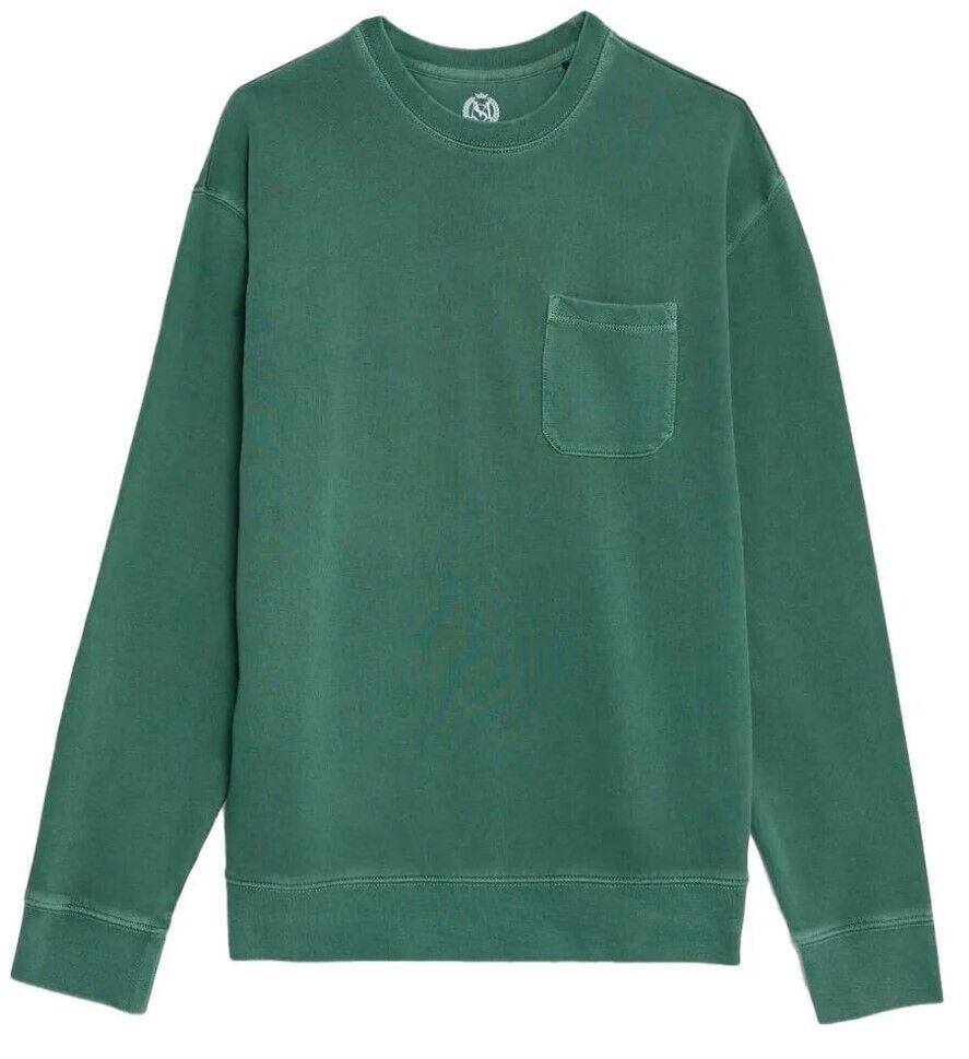 MENS M&S TOP SWEATSHIRT PURE COTTON CHEST POCKET LONG SLEEVE SOFT T-SHIRT - Picture 9 of 10