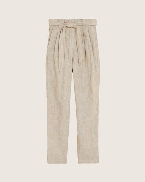 EX M&S LINEN TAPERED TROUSER PURE LINEN BELTED SUMMER PANT HOLIDAY LADIES - Picture 6 of 7