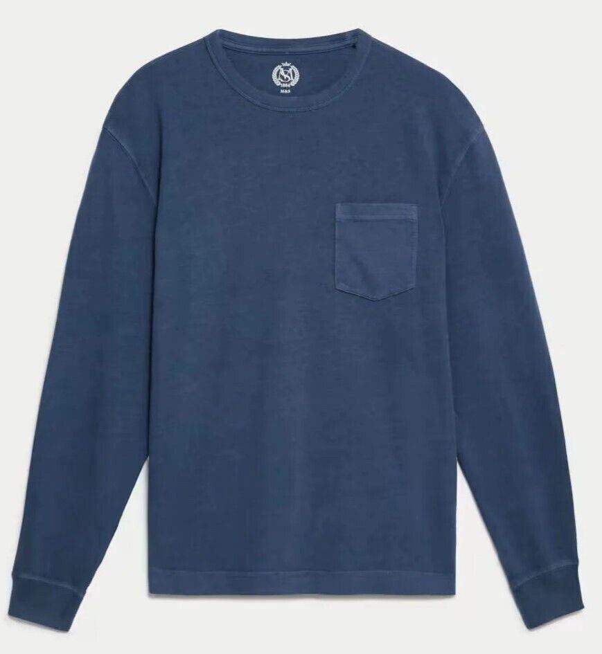MENS M&S TOP SWEATSHIRT PURE COTTON CHEST POCKET LONG SLEEVE SOFT T-SHIRT - Picture 7 of 10