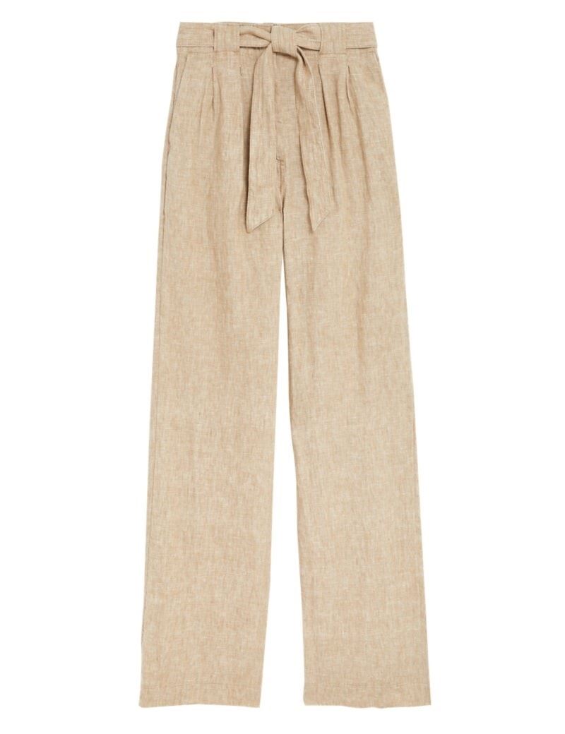 LINEN WIDE TROUSER PURE LINEN BELTED SUMMER PANT HOLIDAY LADIES ex M*S - Picture 2 of 3