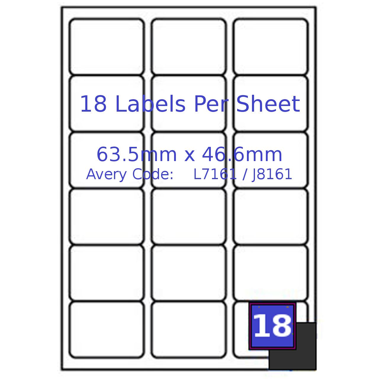 18 Etiketten pro A4-Blatt 63,5 x 46,6 mm weiße Adresse selbstklebender Tintenstrahllaser - Bild 16 von 19