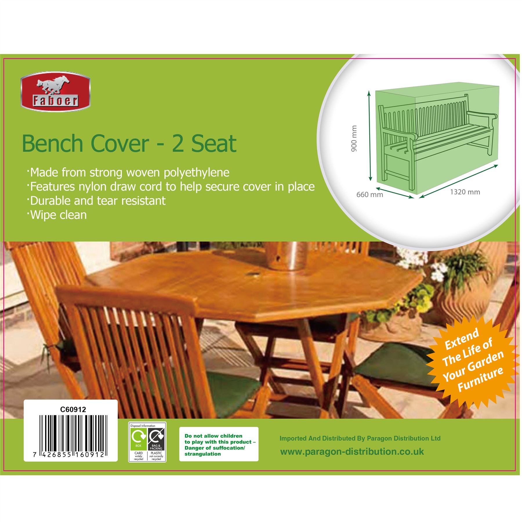 Details About Faboer Heavy Duty Garden Patio Outdoor 2 Seater Bench Seat Furniture Cover Green