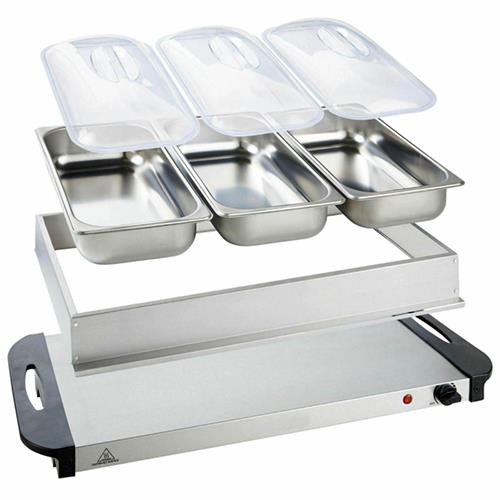 2 x BUFFET WARMER FOOD SERVER 300W STAINLESS STEEL 2.5L PAN LARGE HOT PLATE TRAY